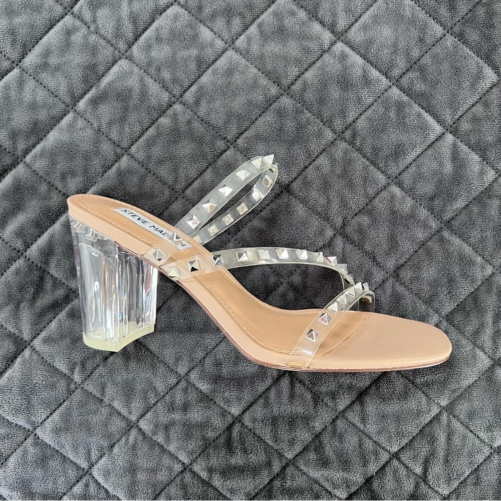 Steve Madden Nude Clear Studded Block Heel Sandals - Picture 10 of 10